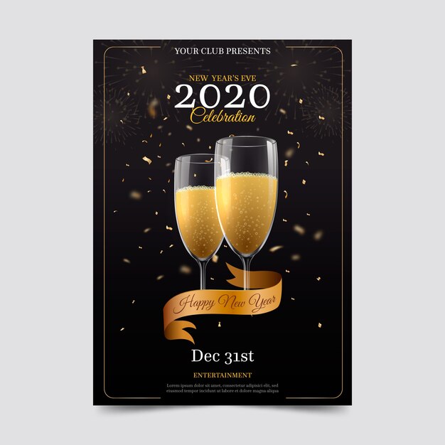 Realistic new year party poster template