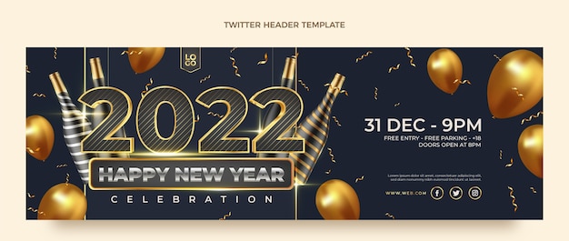 Realistic new year twitter header