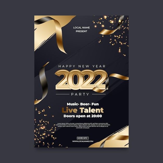 Realistic new year vertical poster template with gold