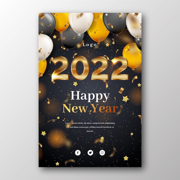 Realistic new year vertical poster template