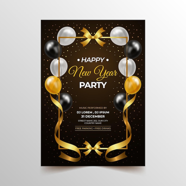 Realistic new year vertical poster template