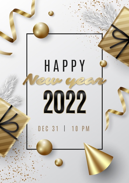 Realistic new year vertical poster template