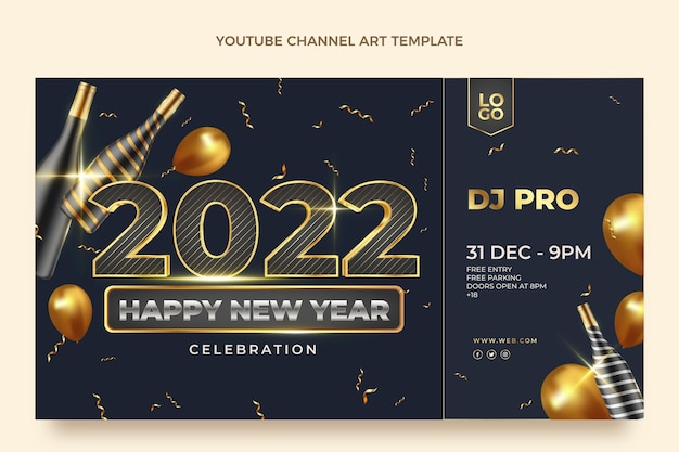 Free vector realistic new year youtube channel art