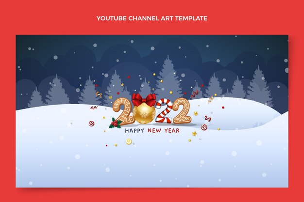 無料ベクター リアルな新年のyoutubeチャンネルアート