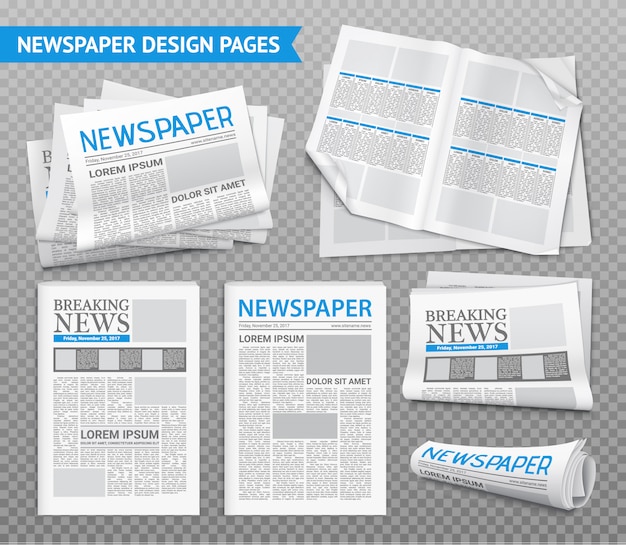 Realistic Newspaper Transparent Set