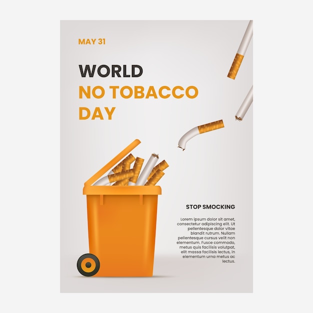 Modello di poster verticale realistico senza giorno del tabacco