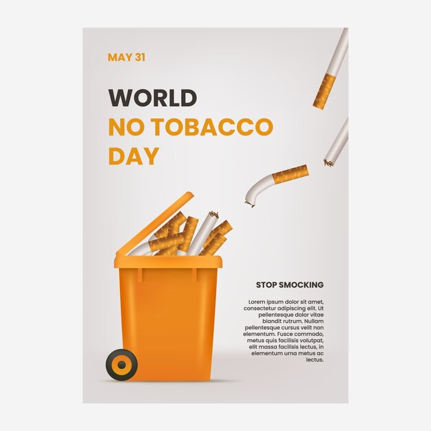 Modello di poster verticale realistico senza giorno del tabacco