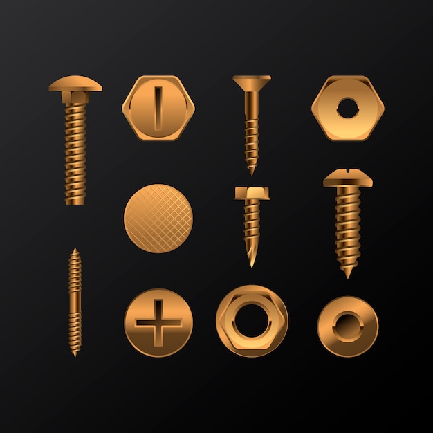 Free vector realistic nuts and bolts collection
