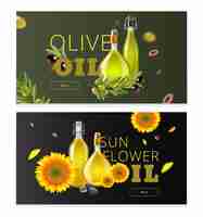 Бесплатное векторное изображение Реалистичный горизонтальный баннер нефтепродуктов с заголовками оливкового и подсолнечного масла