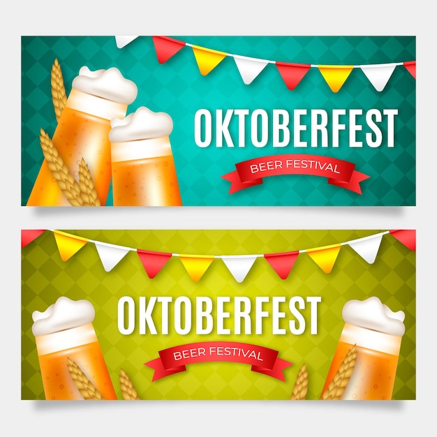 Realistici banner oktoberfest con birra