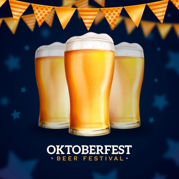 Realistic oktoberfest glasses with beer