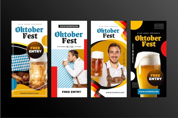 Free vector realistic oktoberfest instagram stories collection