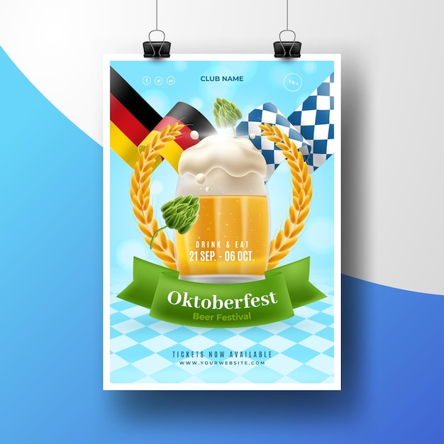 Realistic oktoberfest poster template with pint