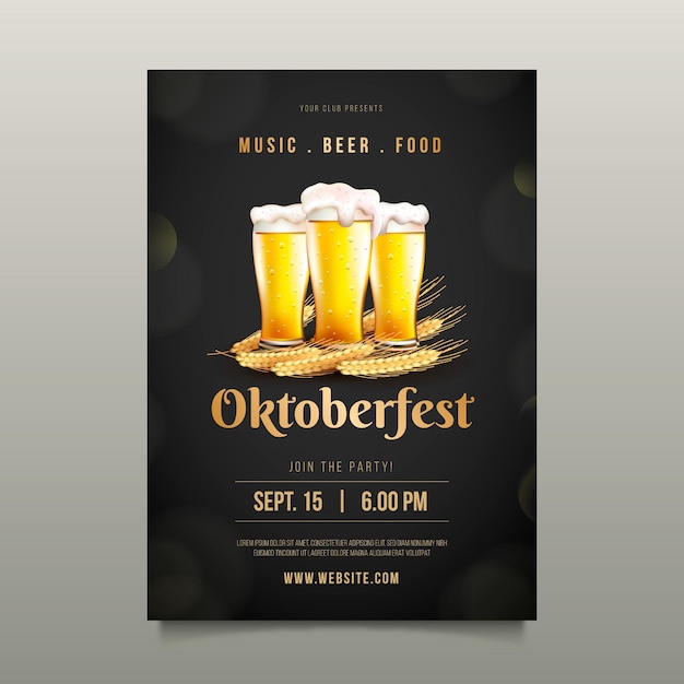 Realistico poster più oktoberfest con pinte di birra