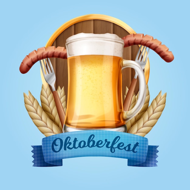 Realistic oktoberfest traditional beer and food