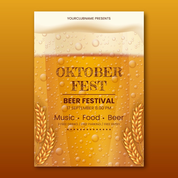 Vettore gratuito modello realistico di poster verticale dell'oktoberfest