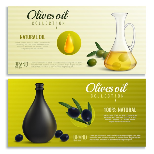 Бесплатное векторное изображение Реалистичные баннеры с оливковым маслом