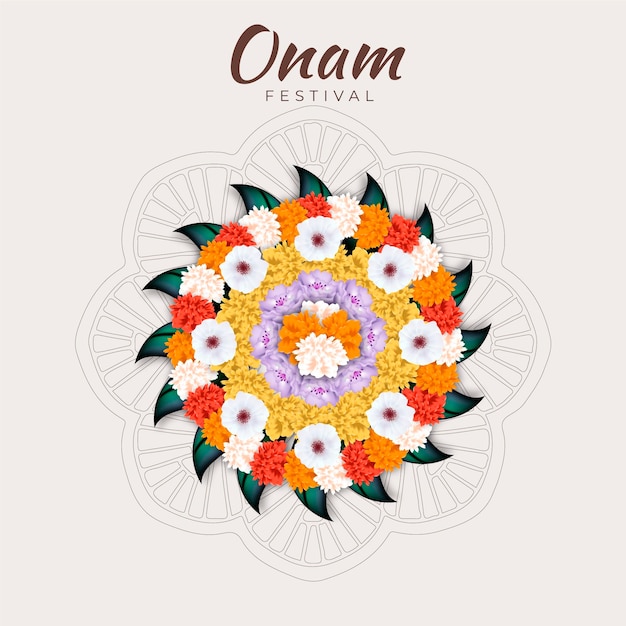 Free vector realistic onam floral decoration