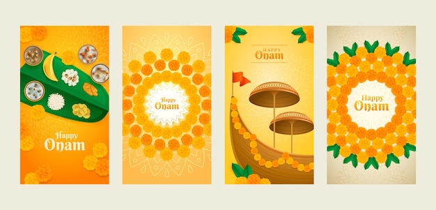 Free vector realistic onam instagram stories collection