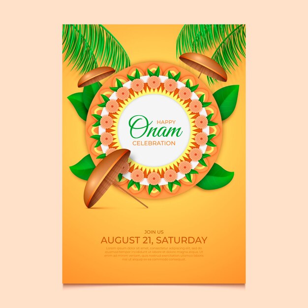 Free vector realistic onam vertical poster template