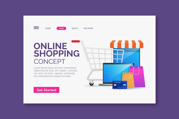 Vettore gratuito pagina di destinazione dello shopping online realistica