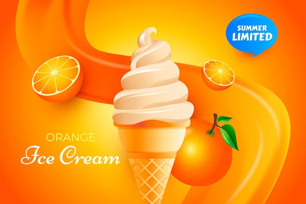 Realistic orange ice cream ad