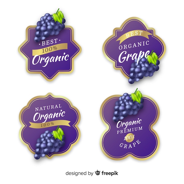 Free vector realistic organic grape label set