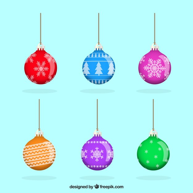 Realistic pack of colorful christmas balls