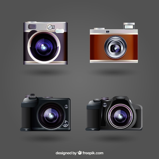 Realistic pack of elegant cameras