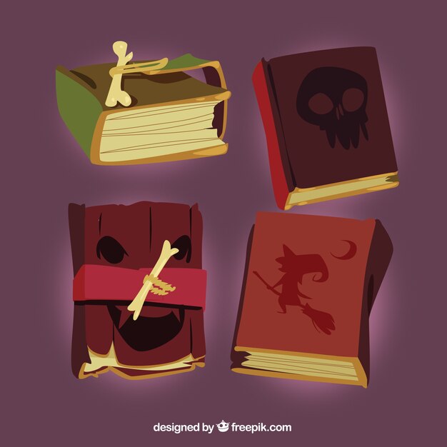 Realistic pack of halloween magic books