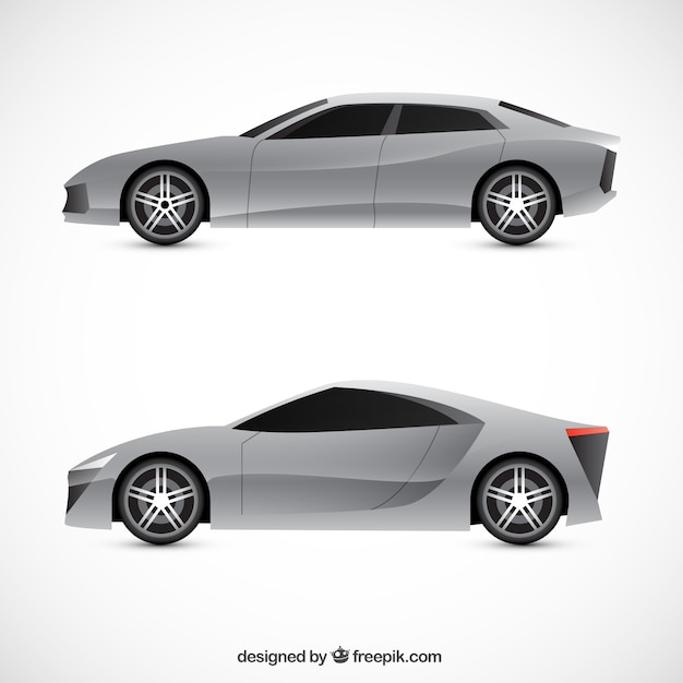 Бесплатное векторное изображение Реалистичная пакет из двух серых автомобилей