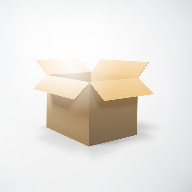 Free vector realistic packing concept with opening cardboard box on white  isolated