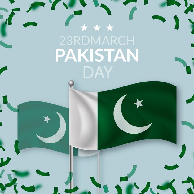 Realistic pakistan day illustration with flags