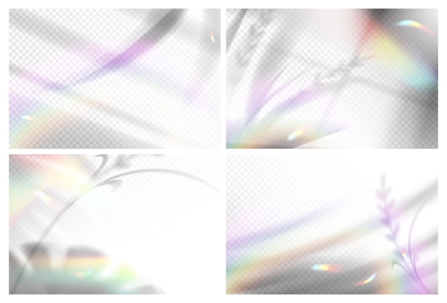 Free vector realistic palm leaf with shadow overlay and blurred rainbow light prism effect