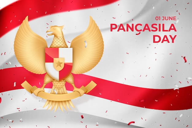 Free vector realistic pancasila day background with garuda and confetti