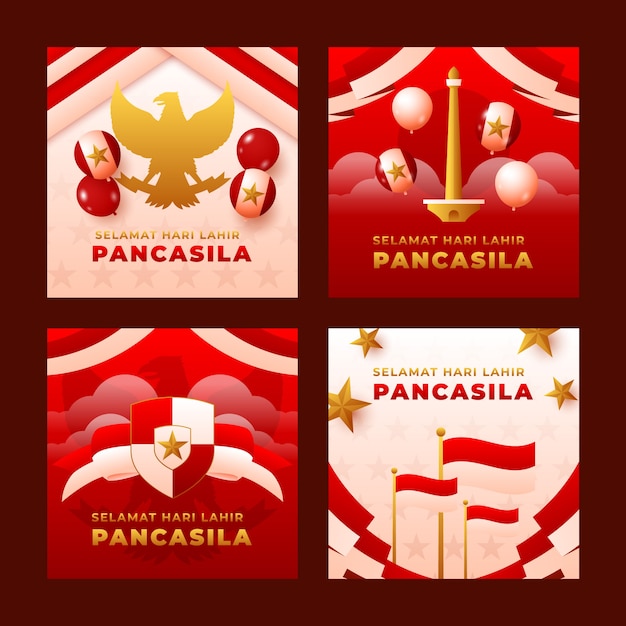 Free vector realistic pancasila day instagram posts collection