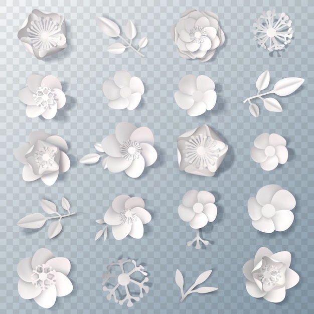 Free vector realistic paper flowers transparent set