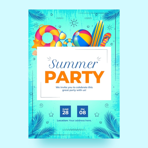 Free vector realistic party invitation template for summer season celebration