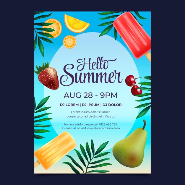 Realistic party invitation template for summer season