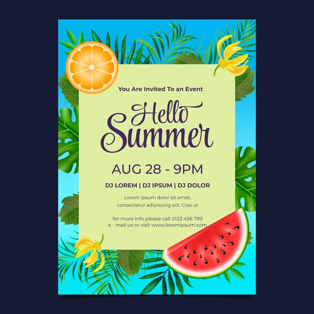 Realistic party invitation template for summer season