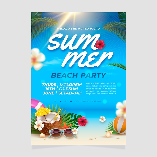 Free vector realistic party invitation template for summertime season