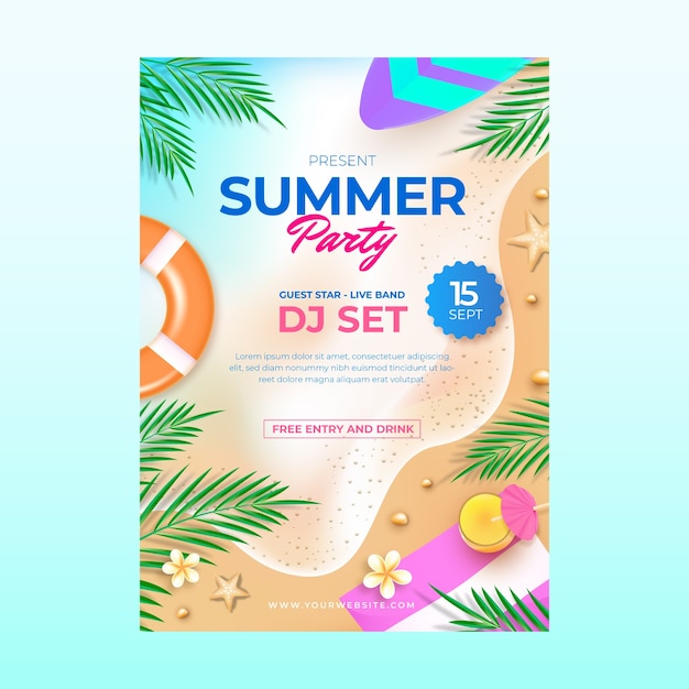 Free vector realistic party poster template for summer season