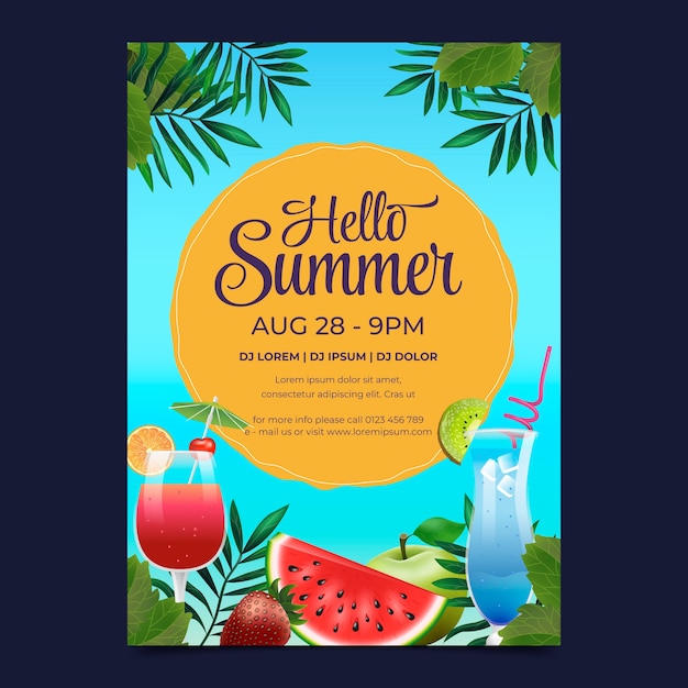 Free vector realistic party poster template for summer season