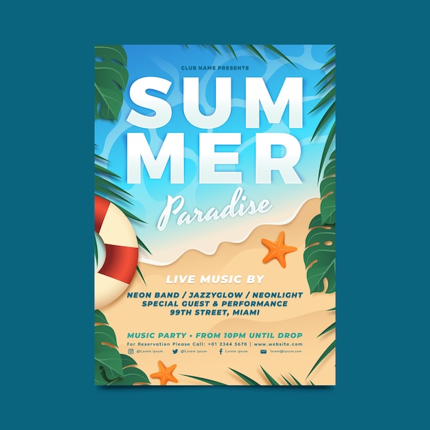 Realistic party poster template for summertime season