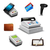 realistic payment set with cheque wallet barcode reader 