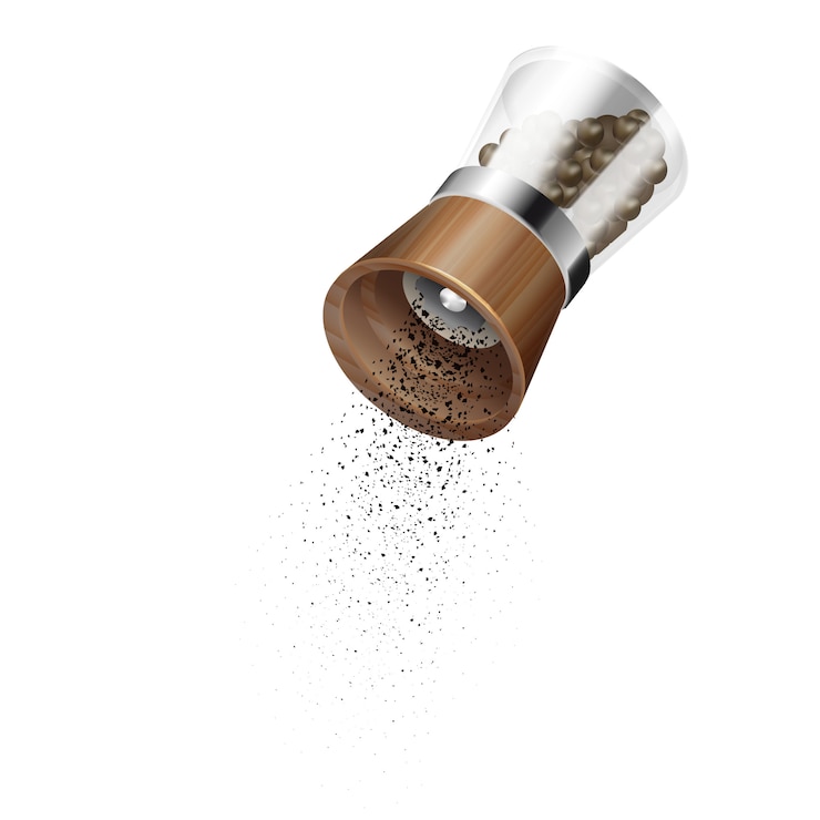 Free Vector realistic pepper mill composition in the preparation of meals with pepper on white background vector illustration