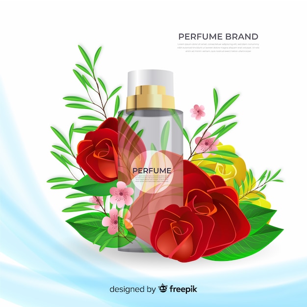 Realistic perfume ad with flowers
