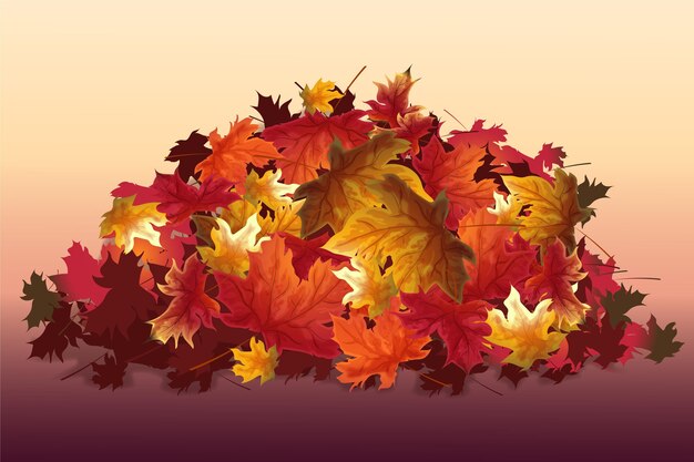 Realistic pile of autumn leaves