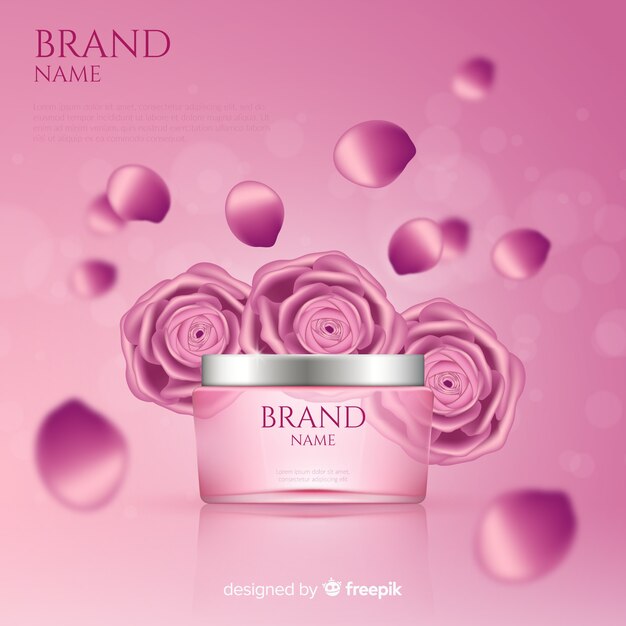 Realistic pink cosmetic ad poster
