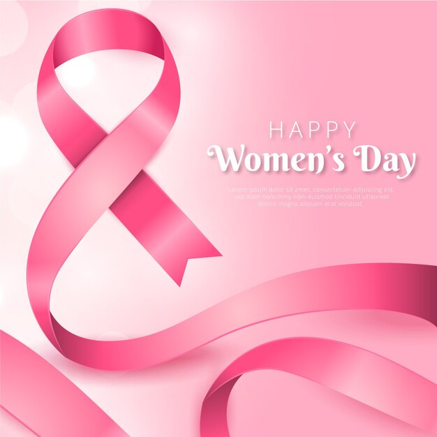 Realistic pink ribbon women's day